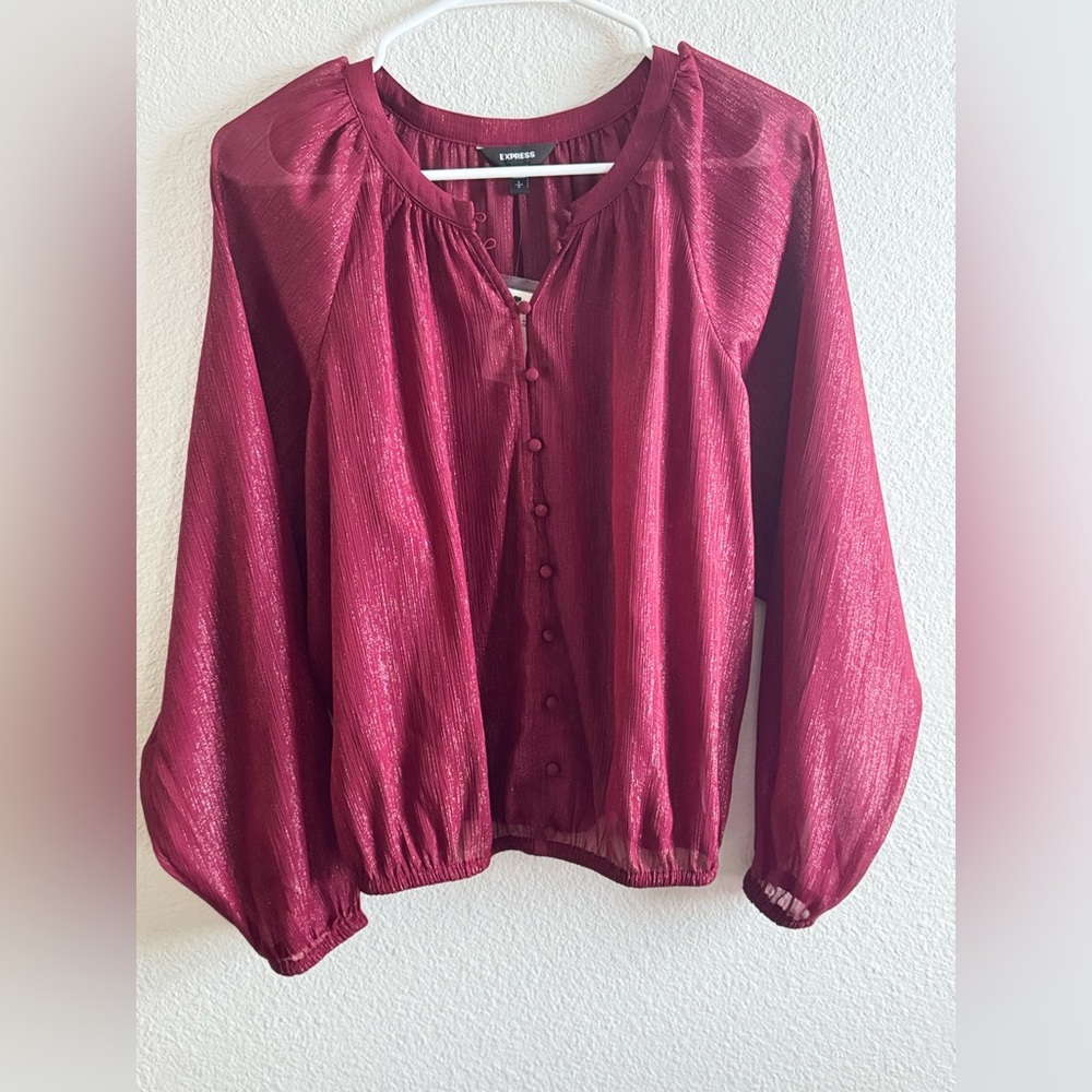 NWT Express Deep Red Button-Up Blouse